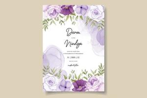 wedding invitation with pretty purple flowers vector