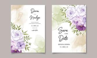 wedding invitation with pretty purple flowers vector