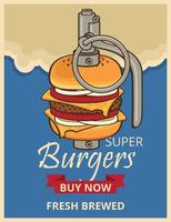 Fast food with hamburger poster design vector illustration. Buy now concept.