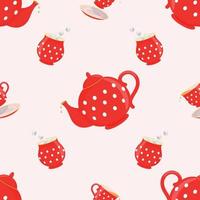 Vector seamless tea party pattern. Red service