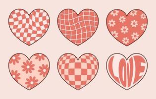 conjunto de pegatinas de corazón romántico hippie retro. elementos de diseño maravillosos para el día de san valentín. vector