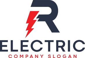 letra r relámpago logotipo eléctrico con rayo vector