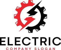 logotipo eléctrico de relámpago de engranajes con perno de iluminación vector