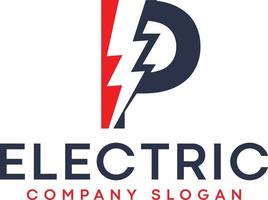 letra p logo eléctrico relámpago con rayo vector