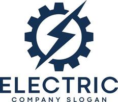 logotipo eléctrico de relámpago de engranajes con perno de iluminación vector