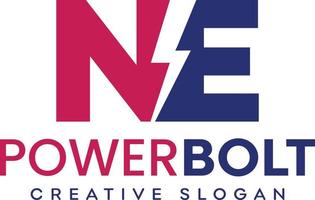 NE letter logo design with lighting thunder bolt vector