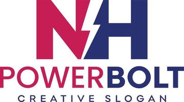 N H letter logo design with lighting thunder bolt vector