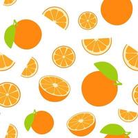 patrón sin costuras de frutas naranjas. fondo en estilo plano aislado en blanco. pieza y mitad de naranja vector