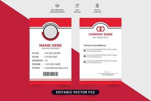 Creative business ID card design with photo placeholder for office or academic uses. Identity card template vector with red color. Employee or student identification card vector for corporate company.