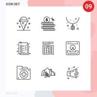 9 Thematic Vector Outlines and Editable Symbols of scale pen accessories list check list Editable Vector Design Elements