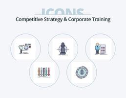 la estrategia competitiva y la línea de formación corporativa llenaron el diseño de iconos del paquete de iconos 5. desarrollar. análisis. solución. ser. la red vector