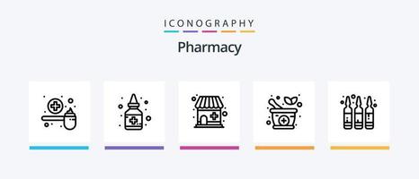 Pharmacy Line 5 Icon Pack Including herbal. ayurvedic pills. level. medical. injection. Creative Icons Design vector