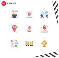 Group of 9 Modern Flat Colors Set for present bouquet flashlight man location Editable Vector Design Elements