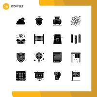 Mobile Interface Solid Glyph Set of 16 Pictograms of jewel diamond home study education Editable Vector Design Elements