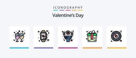 la línea del día de san valentín llenó el paquete de 5 íconos, incluido el romántico. amantes boda. comida. viajar. diseño de iconos creativos vector