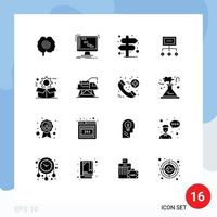 16 Thematic Vector Solid Glyphs and Editable Symbols of management chart sequencer business right Editable Vector Design Elements