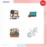 Pictogram Set of 4 Simple Filledline Flat Colors of brain login product padlock customer Editable Vector Design Elements