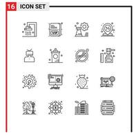 Set of 16 Modern UI Icons Symbols Signs for affirmation percent business location center Editable Vector Design Elements