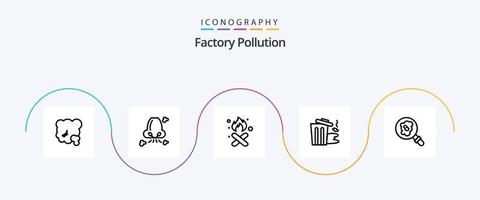 Factory Pollution Line 5 Icon Pack Including trash. garbage. pollution. environment. pollution vector