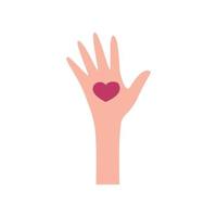 Human hand with heart in the palm. Flat vector