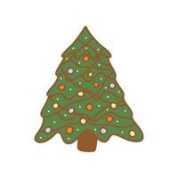 Christmas tree decorated with garland and balls. Vector icon