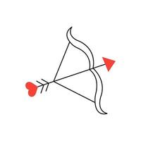 Cupid bow and arrow with a heart. Vector hand drawn