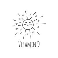 Cheerful sun smiles. Vitamin D. Vector doodle