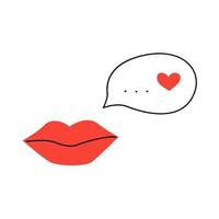 Lips and speech bubble. Red heart. Valentines Day. Vector