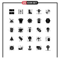 Mobile Interface Solid Glyph Set of 25 Pictograms of options web hosting space server computing Editable Vector Design Elements