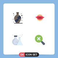 4 iconos planos universales signos símbolos de laboratorio doméstico labios prueba facial elementos de diseño vectorial editables vector