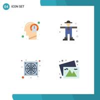 User Interface Pack of 4 Basic Flat Icons of fast computer mind farming fan Editable Vector Design Elements