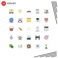 25 User Interface Flat Color Pack of modern Signs and Symbols of hotel coffee mind boiler mountain Editable Vector Design Elements