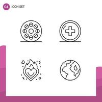 Set of 4 Commercial Filledline Flat Colors pack for media fire video medical valentine Editable Vector Design Elements