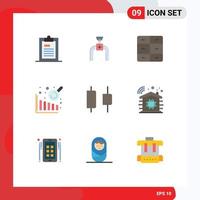 9 User Interface Flat Color Pack of modern Signs and Symbols of horizontal center line data analysis interior Editable Vector Design Elements