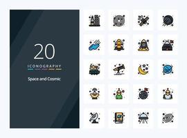 20 Space line Filled icon for presentation vector