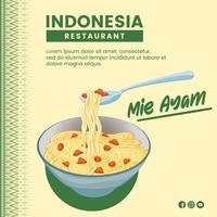 Asian food illustration design of Noodle Mie Ayam indonesian Food for presentation social media template vector