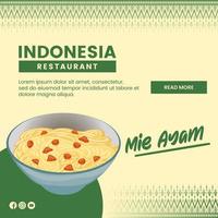 diseño de ilustración de comida asiática de fideos mie ayam comida indonesia para presentación plantilla de redes sociales vector