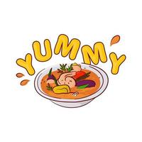 Yummy phrase with a bowl and splashes vector