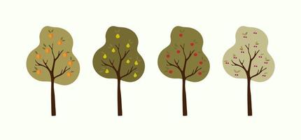 Set of simple vector fruit trees - peach, pear, apple and cherry