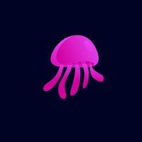 Swimming jellyfish with evolving tentacles. Gradient logo in  purple tones isolated on dark background vector