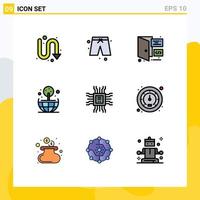 Set of 9 Modern UI Icons Symbols Signs for technology cpu coding book globe Editable Vector Design Elements