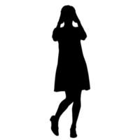 Vector silhouettes of women. Standing woman shape. Black color on isolated white background. Graphic illustration.