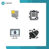 4 Thematic Vector Filledline Flat Colors and Editable Symbols of line bug reading planning security Editable Vector Design Elements