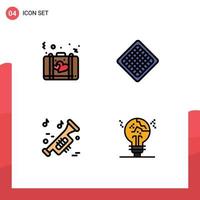 4 Filledline Flat Color concept for Websites Mobile and Apps bag instrument romance food trumpet Editable Vector Design Elements