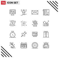 Universal Icon Symbols Group of 16 Modern Outlines of html develop envelope coding multimedia Editable Vector Design Elements