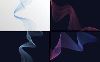 Set of 4 geometric wave pattern background Abstract waving line vector