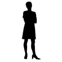 Vector silhouettes of women. Standing woman shape. Black color on isolated white background. Graphic illustration.