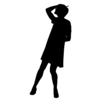 Vector silhouettes of women. Standing woman shape. Black color on isolated white background. Graphic illustration.