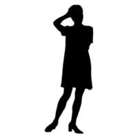 Vector silhouettes of women. Standing woman shape. Black color on isolated white background. Graphic illustration.