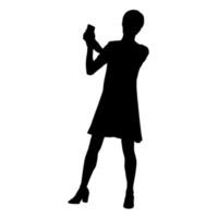 Vector silhouettes of women. Standing woman shape. Black color on isolated white background. Graphic illustration.